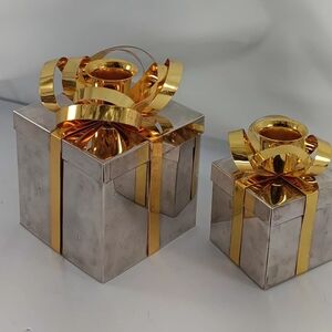 Vtg. Godinger Silver Plated And Brass Figural Gift Box Candle Holders